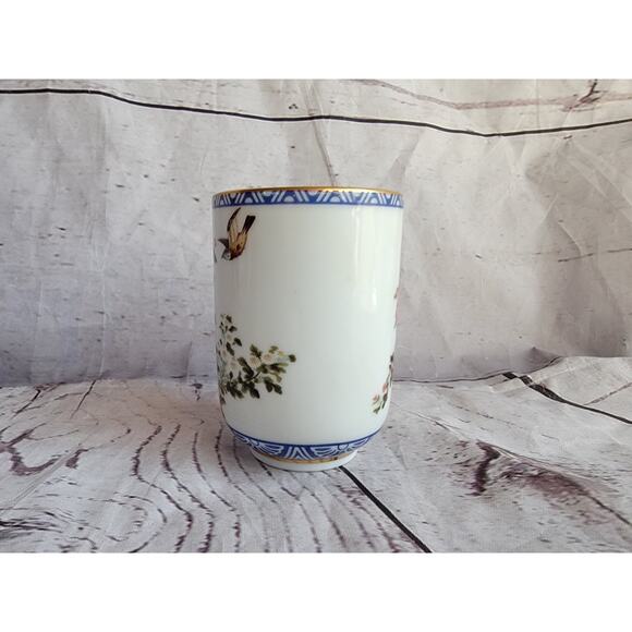 Franklin Porcelain Chrysanthemum And The Sparrow Saki Tea Cup 1985 Japan - Picture 4 of 7